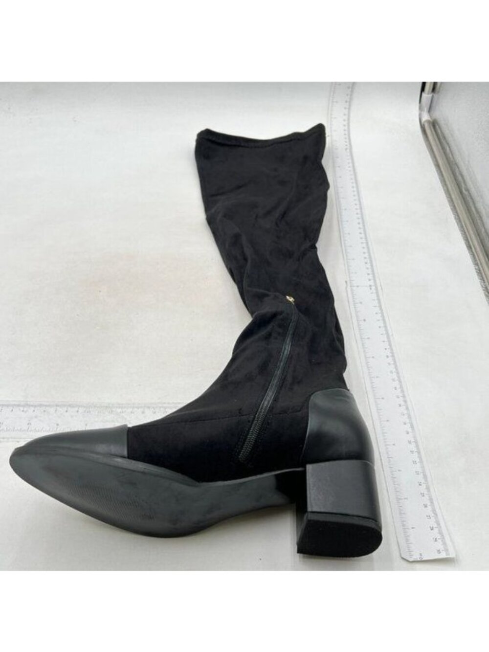 Women Trendy Over The Knee Boots Flats Pointed Closed Toe  Low Heels Black